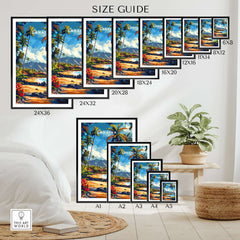 Lahaina Print Hawaii size guide showcasing various frame sizes for home decor