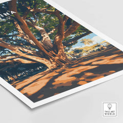 Lahaina Travel Print featuring a majestic banyan tree in vibrant colors and exquisite detail.