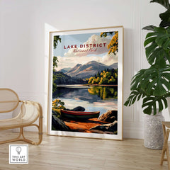 Lake District Art Print featuring tranquil lakes, mountains, and vibrant colors, perfect for home decor.