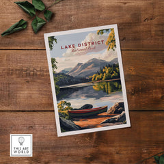 Lake District Art Print showcasing tranquil lakes and mountains in vibrant colors, perfect for nature lovers.