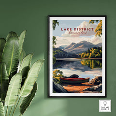 Lake District Art Print showcasing tranquil lakes and mountains in vibrant colors, perfect for nature lovers.
