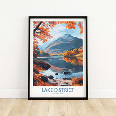 Lake District England Print showcasing autumn landscapes and tranquil lakes in a beautiful framed artwork.