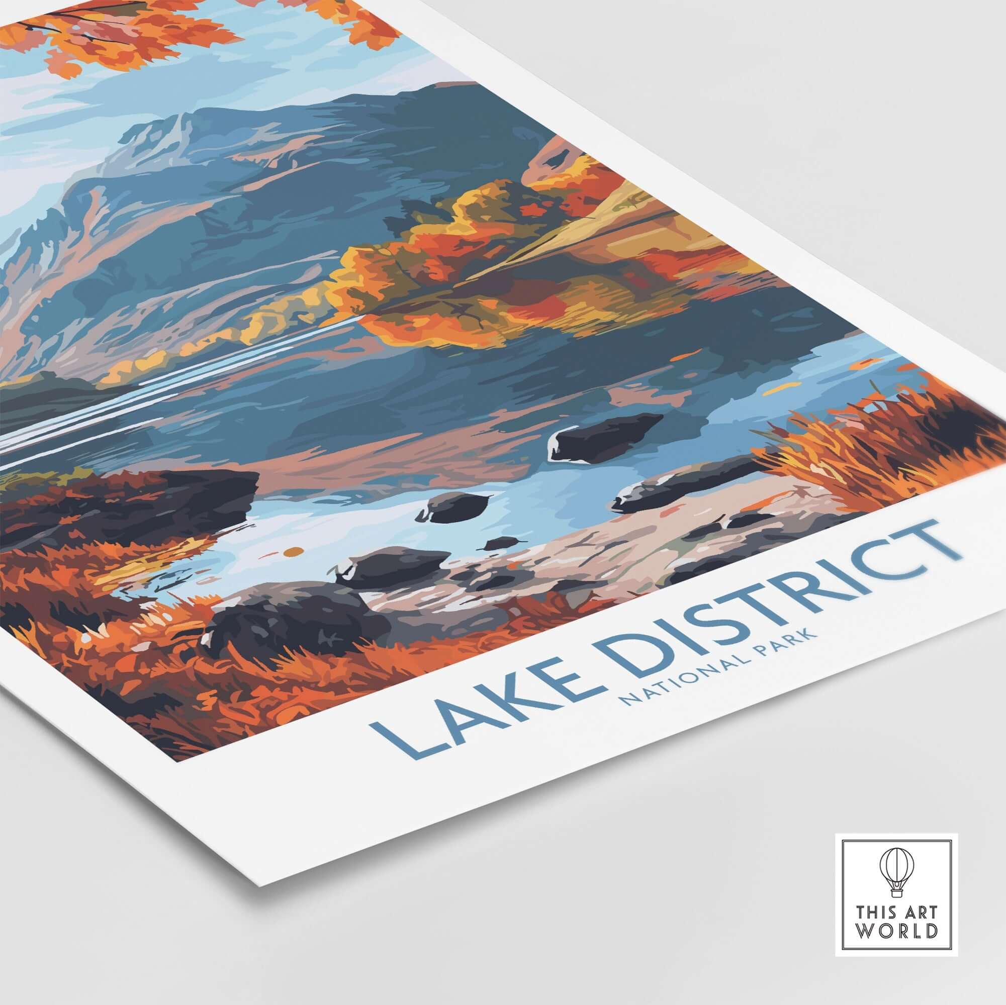 Lake District England Print featuring vibrant autumn landscapes and scenic lake views