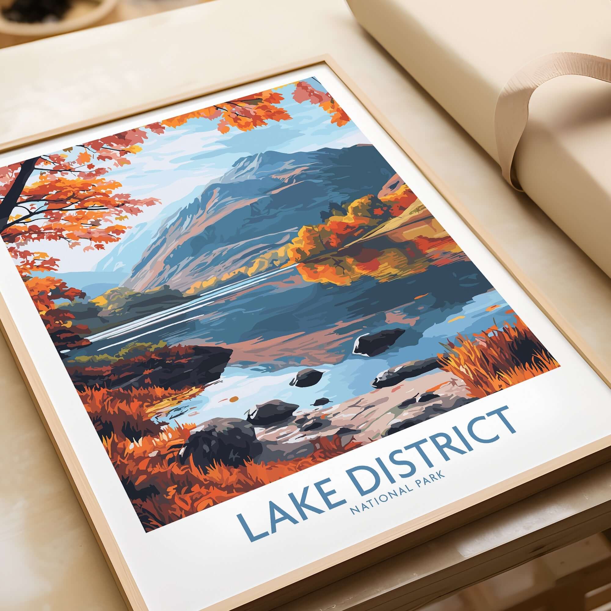 Lake District England Print showcasing the scenic beauty of autumn landscapes in Lake District National Park.