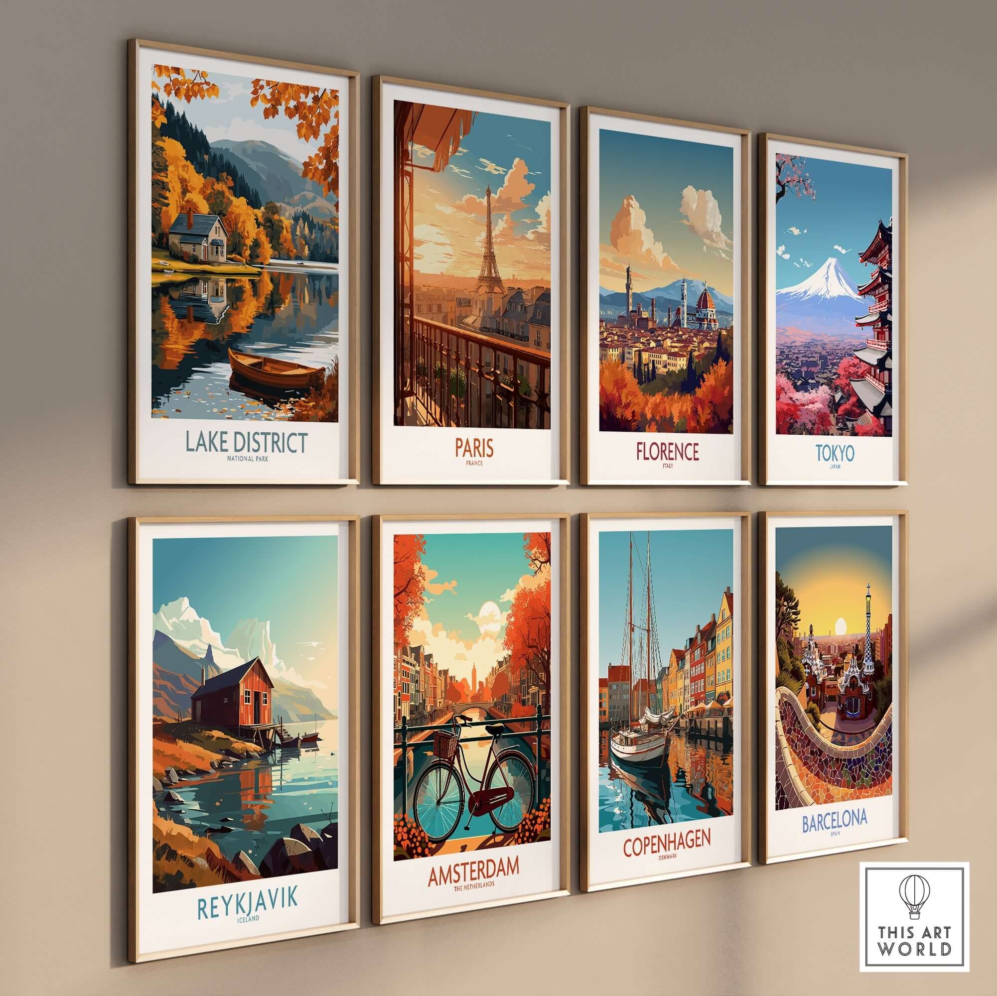 Lake District England Travel Print featuring vibrant landscapes and travel destinations on display.
