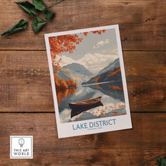 Lake District England Wall Art featuring a serene lake and autumn foliage, perfect for home decor.
