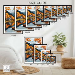 Lake District Poster size guide showcasing various frame sizes for the stunning Lake District artwork.