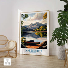 Lake District Print featuring serene lake views and vibrant colors in a stylish home decor setting.