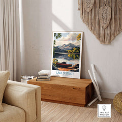 Lake District Print showcasing tranquil lakeside views and vibrant colors in home decor.