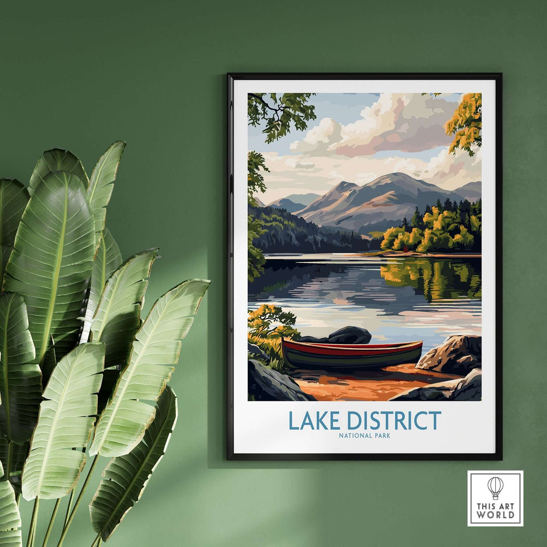 Lake District print showcasing scenic lake views and mountains, perfect for home decor inspiration.