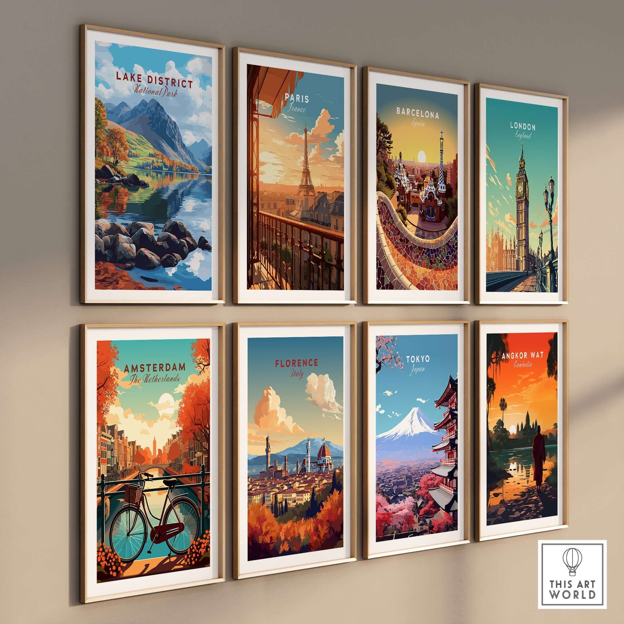 Collection of travel prints including Lake District Travel Print showcasing stunning landscapes and landmarks.