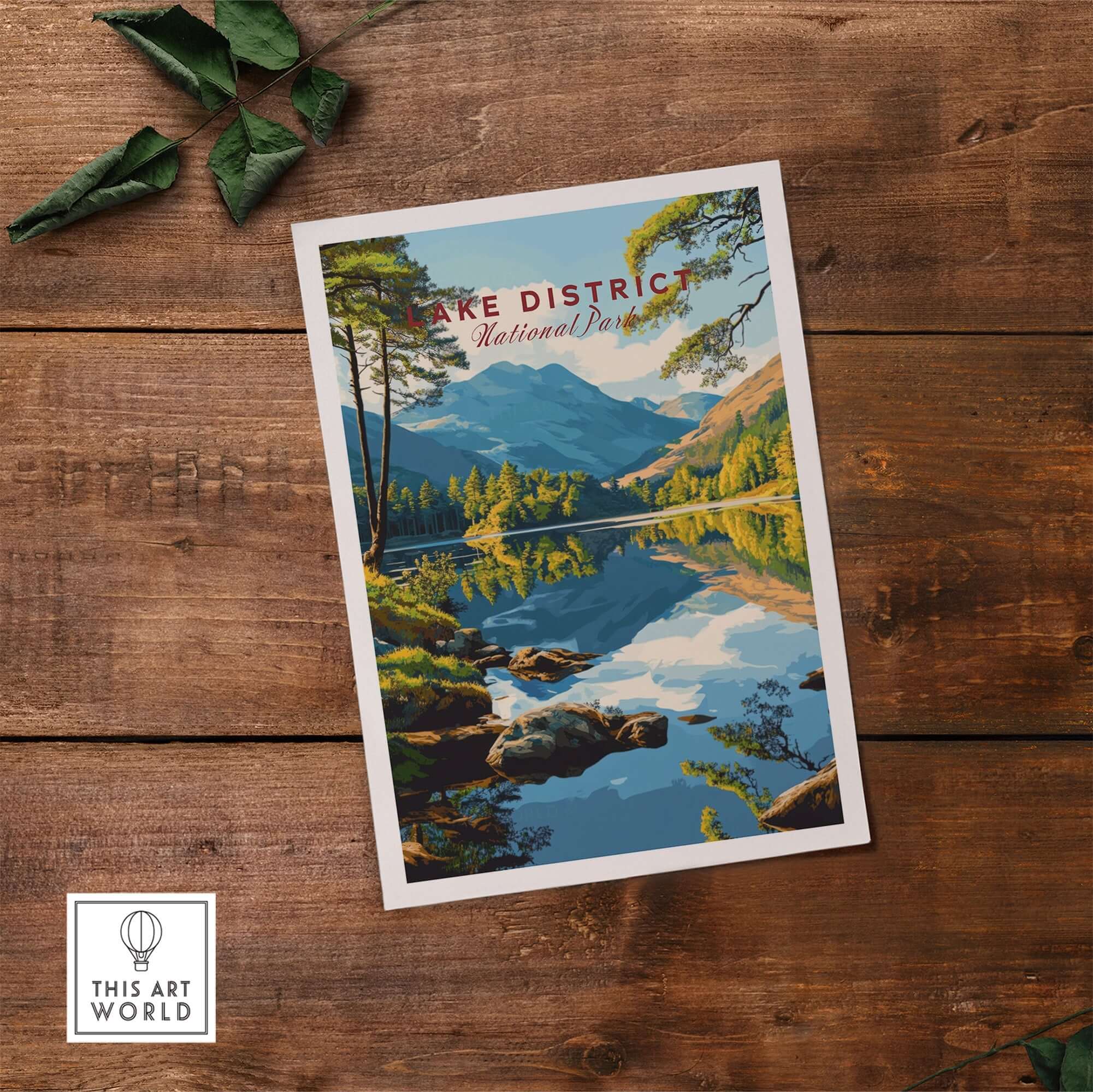 Lake District Wall Art featuring vibrant landscapes and reflections on water, perfect for nature lovers.