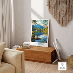 Lake District Wall Art Print England showcasing serene landscape and reflection in water, ideal for home decor.