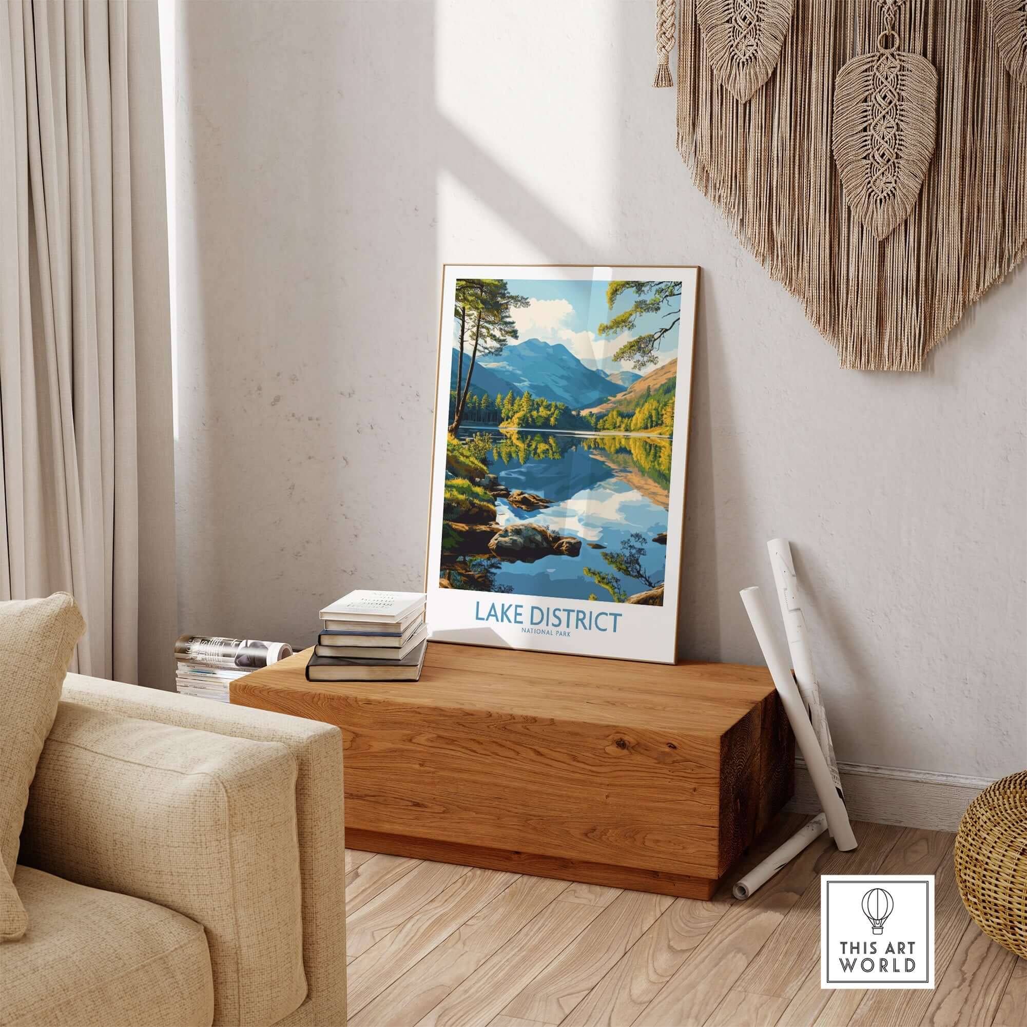 Lake District Wall Art Print England showcasing serene landscape and reflection in water, ideal for home decor.