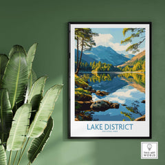Lake District Wall Art Print England showcasing serene landscape and reflections in water.