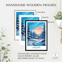 Lapland Wall Art displayed in handmade wooden frames in natural, white, and black finishes.
