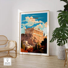 Athens Greece travel poster print featuring the Acropolis, perfect for home decor and gallery walls.