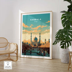 Karbala Iraq travel poster print showcasing vibrant city scenery and iconic architecture, perfect for home decor.