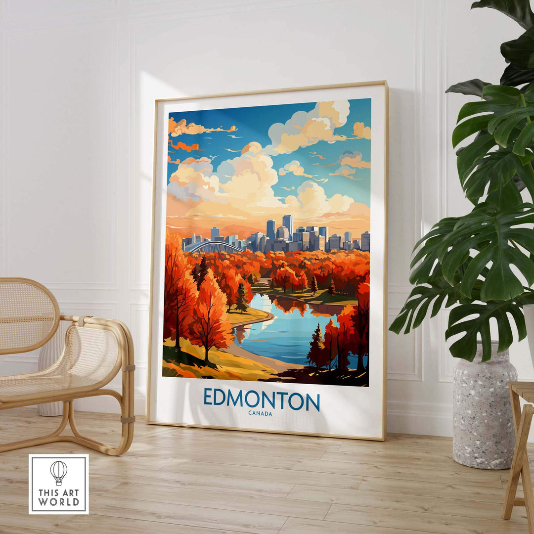 Edmonton Wall Art Print showing the Edmonton Skyline in Autumn - Exclusive to ThisArtWorld