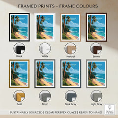 Las Terrenas travel poster in 8 frame colors: black, white, natural, brown, gold, silver, dark grey, light grey