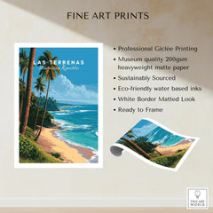 Las Terrenas Dominican Republic travel poster with palm trees, beach, and ocean, fine art print ready to frame
