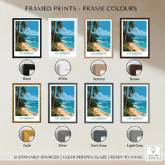 Las Terrenas travel poster in 8 frame colors: black, white, natural, brown, gold, silver, dark grey, light grey