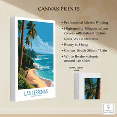 Las Terrenas Dominican Republic travel poster canvas print with palm trees, beach, and ocean view