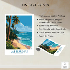 Las Terrenas Dominican Republic travel poster with palm trees, beach, and ocean, fine art print ready to frame