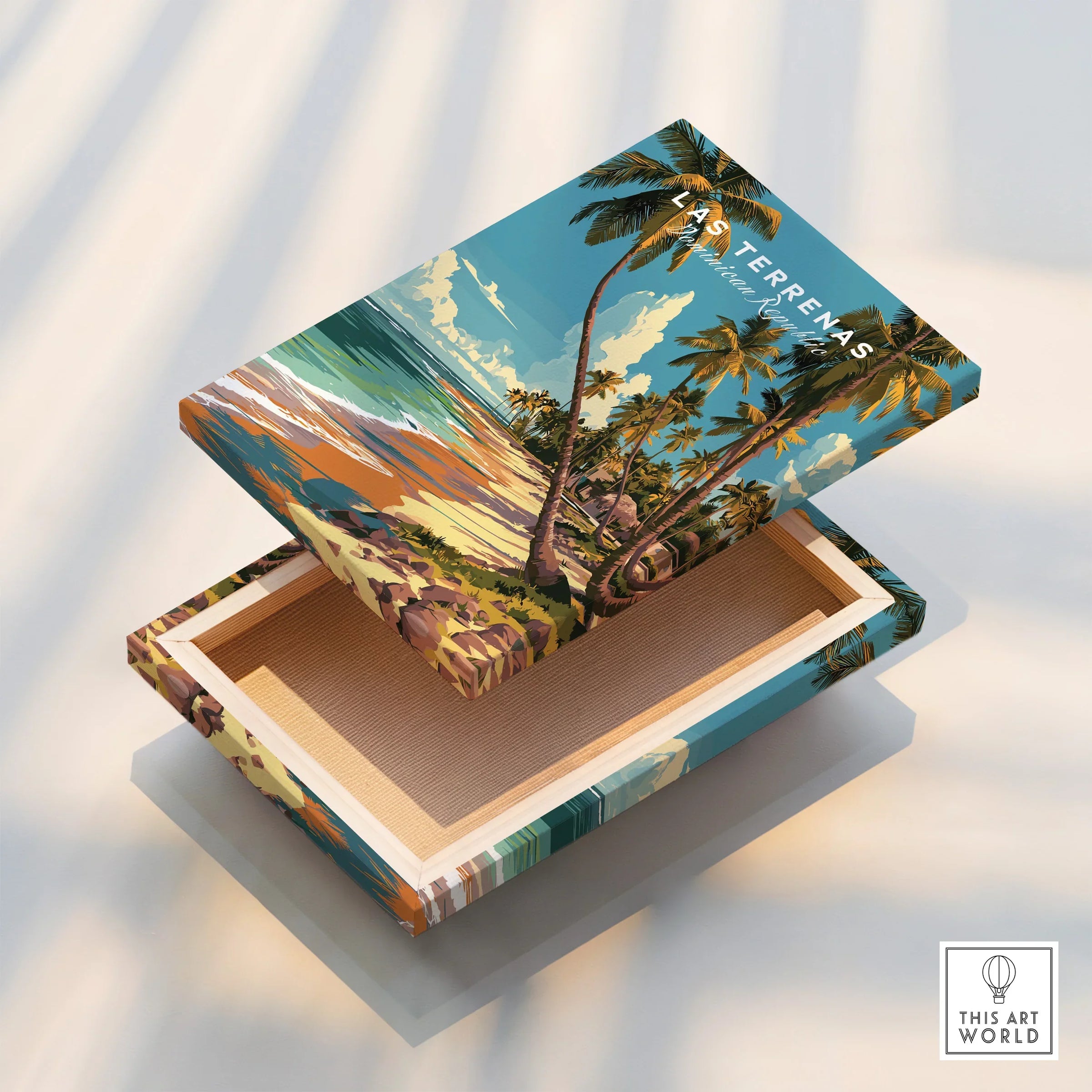 Las Terrenas travel poster print with palm trees & beach, perfect for tropical wall art decor