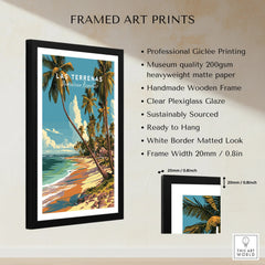 Framed Las Terrenas travel poster with palm trees, beach, and ocean – ideal wall art for home decor