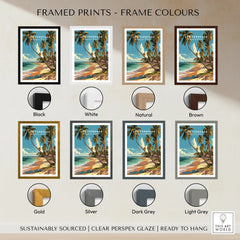 Las Terrenas beach travel poster in 8 frame colors: black, white, natural, brown, gold, silver, dark grey, light grey