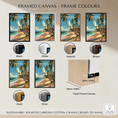 Las Terrenas travel poster in black, white, natural, brown, gold, and silver float frames, ready to hang
