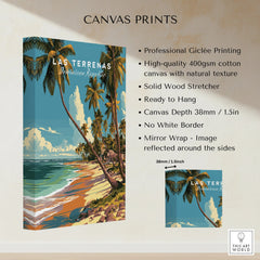 Las Terrenas Dominican Republic travel poster canvas print with palm trees and beach, ready to hang wall art