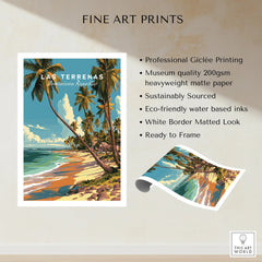 Las Terrenas Dominican Republic travel poster with palm trees, beach, and ocean, fine art print ready to frame