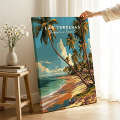 Las Terrenas Dominican Republic travel poster with palm trees and beach, ideal wall art for home decor