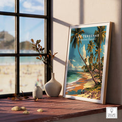 Las Terrenas Dominican Republic travel poster with palm trees, beach, and ocean, perfect for home decor wall art
