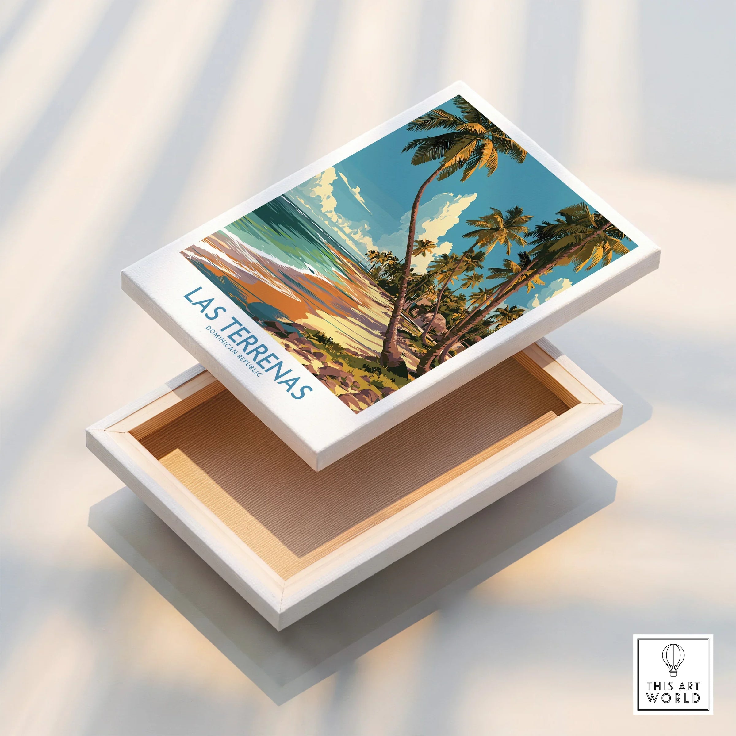 Las Terrenas travel poster print with palm trees and beach, Dominican Republic wall art