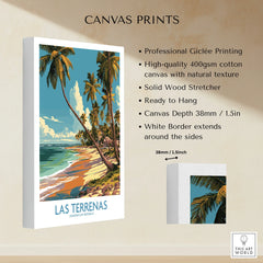 Las Terrenas beach travel poster canvas print, tropical palm trees, ocean view, ready to hang wall art