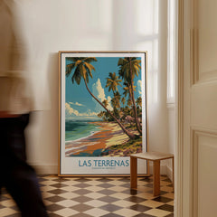 Las Terrenas travel poster with palm trees and beach, Dominican Republic wall art for home decor