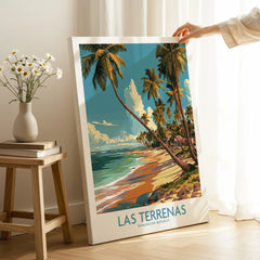 Las Terrenas Dominican Republic travel poster with palm trees, beach, and ocean, perfect for home wall art decor