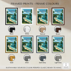 Las Terrenas travel poster in 8 frame colors: black, white, natural, brown, gold, silver, dark grey, light grey