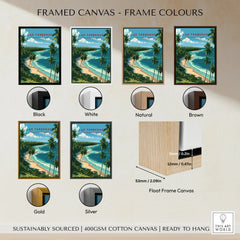 Las Terrenas travel poster in black, white, natural, brown, gold, and silver float frames, ready to hang