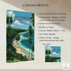 Las Terrenas Dominican Republic travel poster canvas print with palm trees, beach, and ocean view