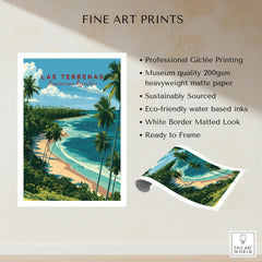 Las Terrenas Dominican Republic travel poster print with palm trees, beach, and ocean, ready to frame