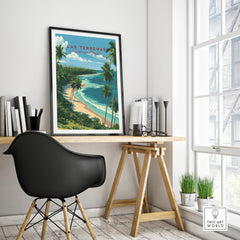 Las Terrenas Dominican Republic travel poster with palm trees and beach, perfect wall art for home decor