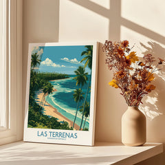 Las Terrenas Dominican Republic travel poster with palm beach, ideal for tropical wall art decor