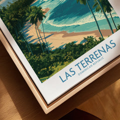 Las Terrenas Dominican Republic travel poster with palm trees, beach, and ocean, perfect wall art for home decor