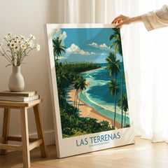 Las Terrenas Dominican Republic travel poster with palm trees, beach, and ocean, perfect for home wall art decor