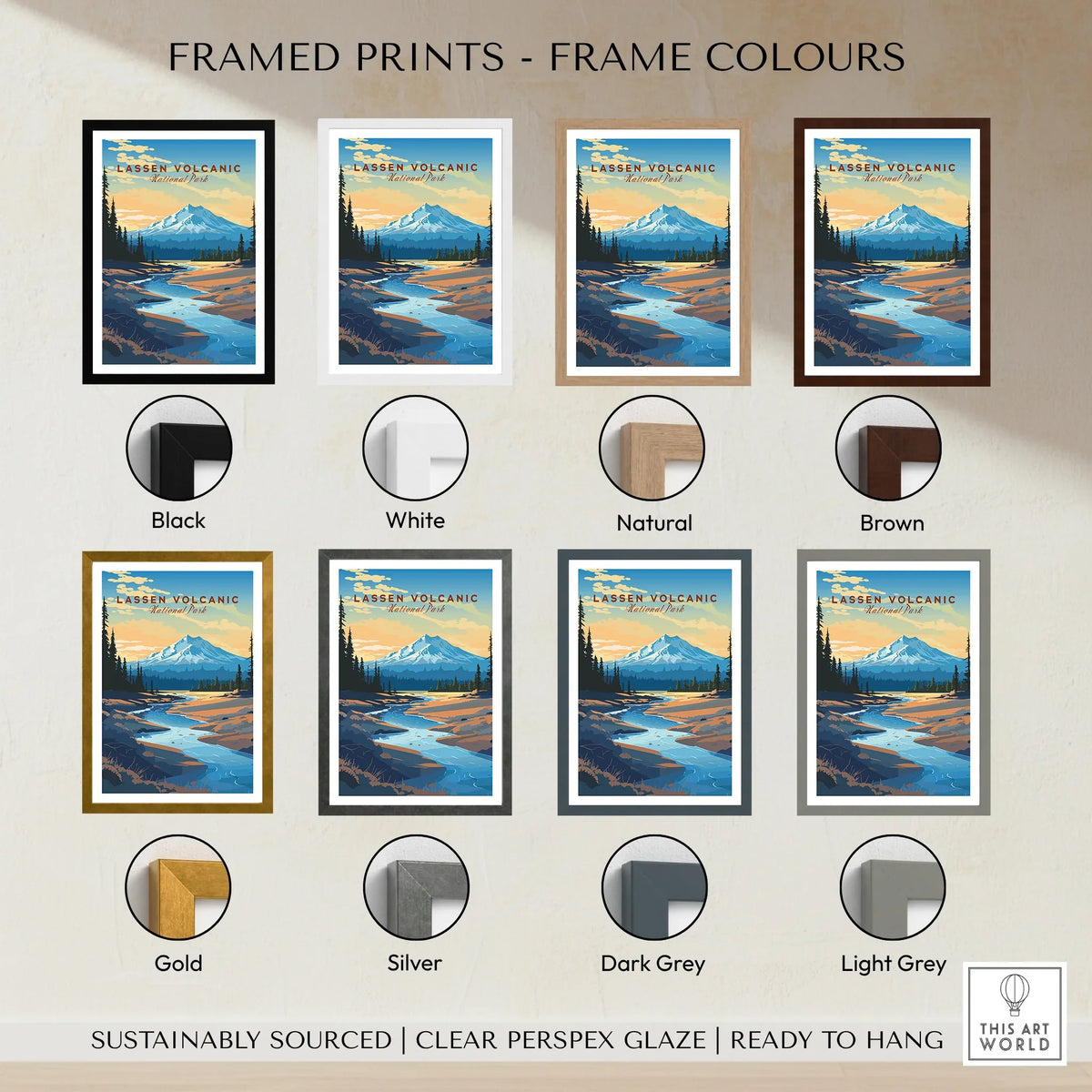 Lassen Volcanic National Park art print in multiple frame color options, wall decor