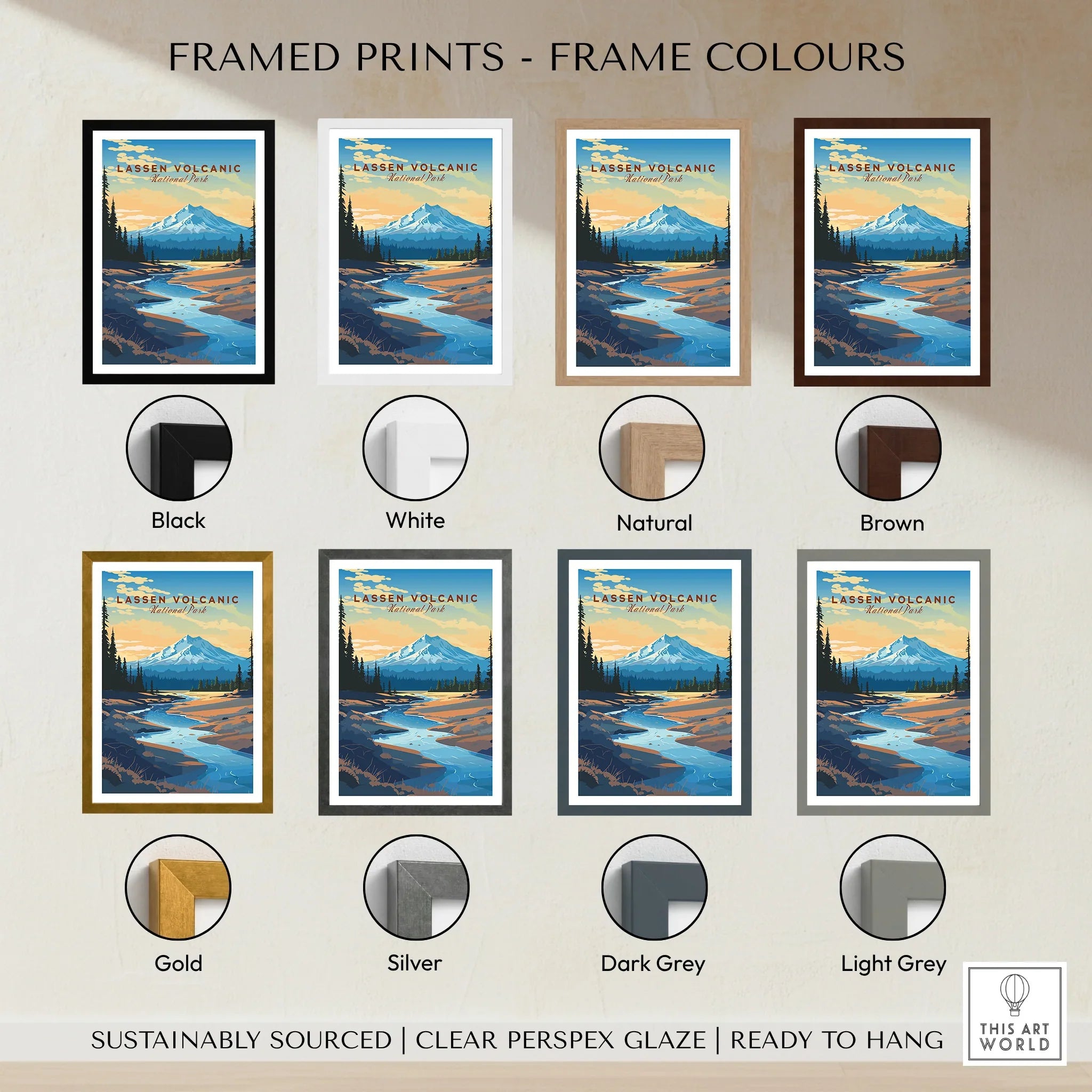 Lassen Volcanic National Park art print in multiple frame color options, wall decor